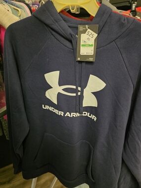 Under Armour Navy Blue Pullover Hoodie with White Logo